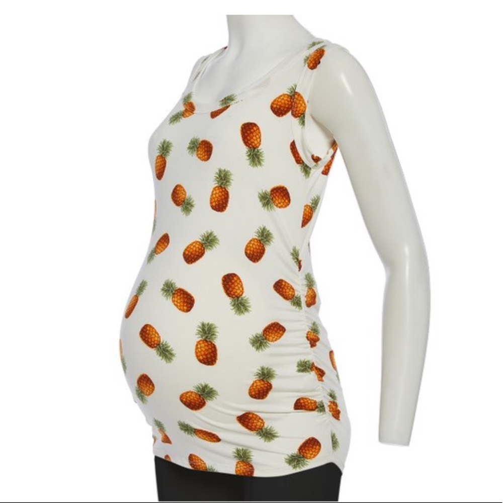 Mom & Co. Pineapple Top Ruched Side Sleeveless Tank New